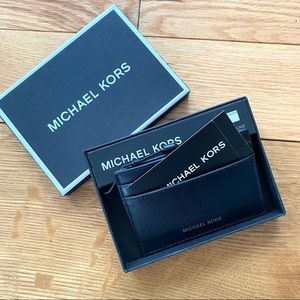 NWT authentic MK leather card wallet black